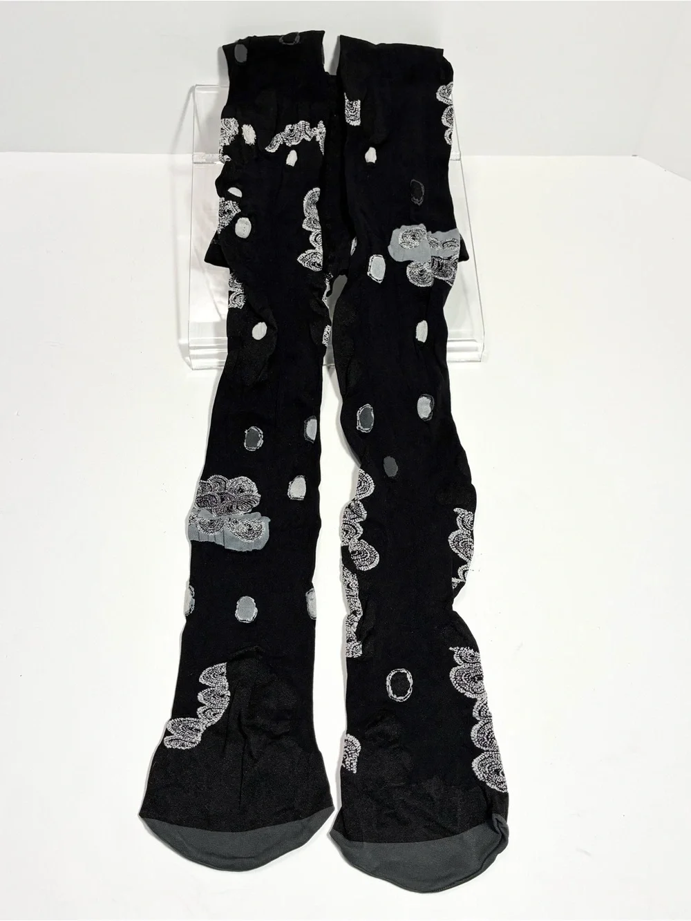 Berthe France Polka Dot Swirl Opaque Tights Black White Gray Size 3/4 (M/L)